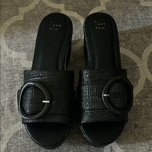 A New Day Black Mules with Metallic Buckle